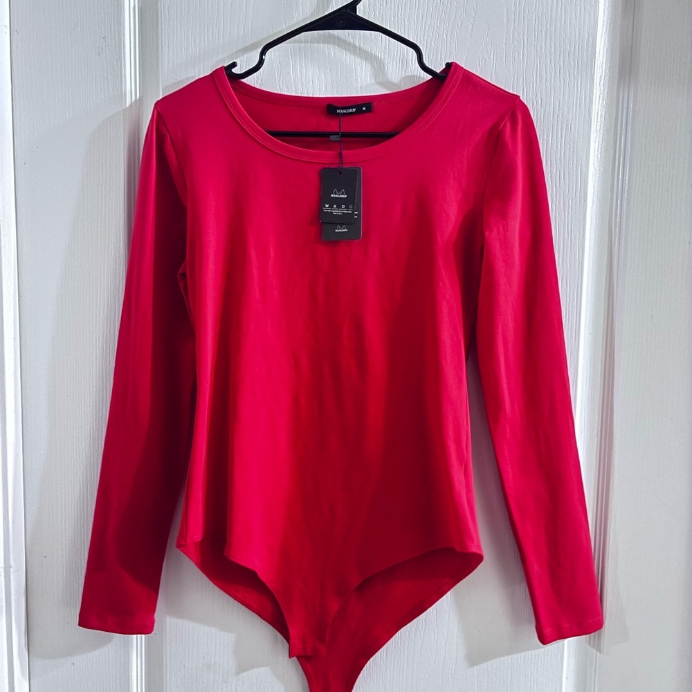 Elegant Red Long Sleeve Bodysuit